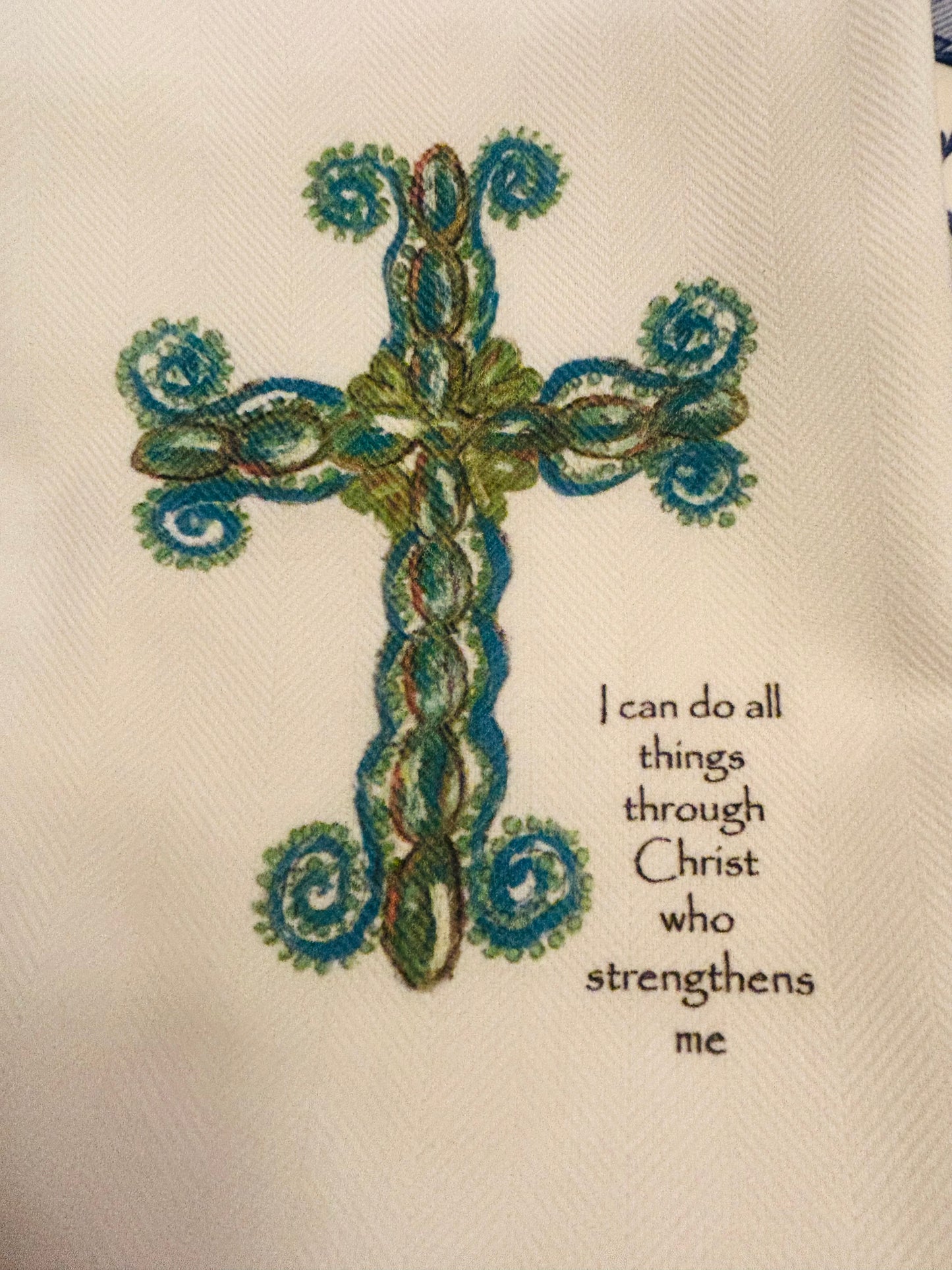 I Can Do All Things Through Christ Cross Tea Towel