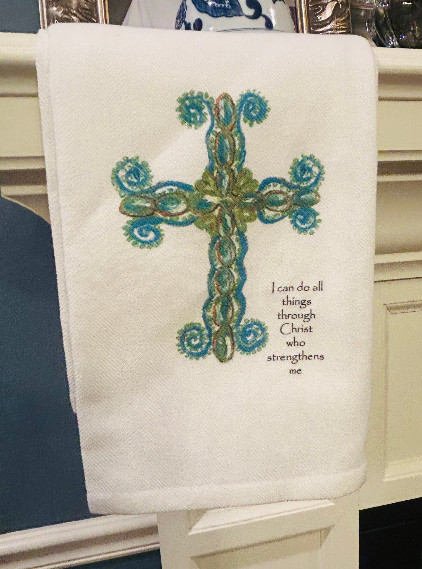 I Can Do All Things Through Christ Cross Tea Towel