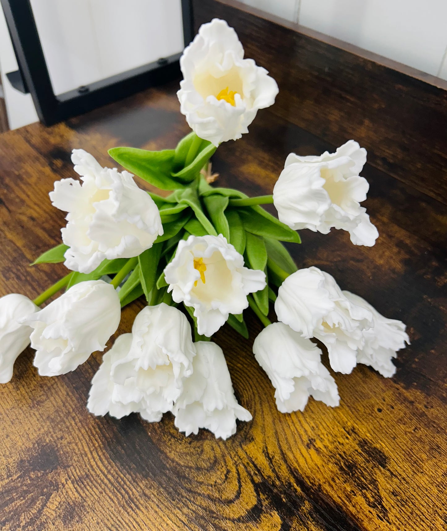 13" White Real Touch Parrot Tulip Bundles