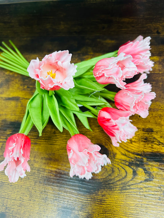 13 Inch Rose Real Touch Parrot Tulip Bundle (12 Stems)