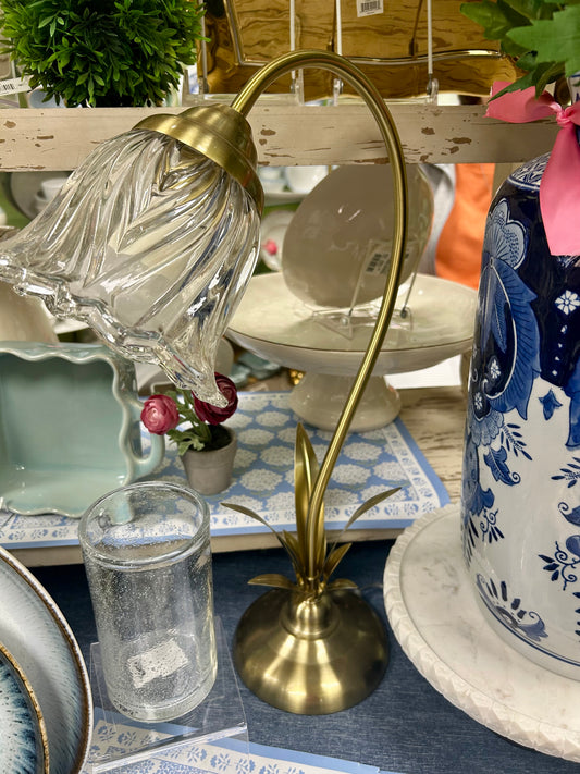 Gold Lamp with Crystal Glass Shade