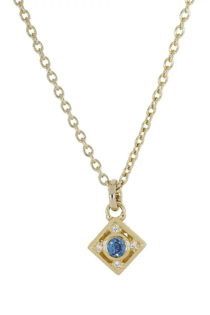 Gilded Collection Diamond Shape Pendant 16" Chain Sapphire