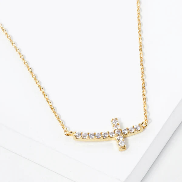 CZ Sideways Cross 16"-18" Necklace