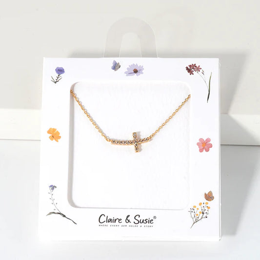 CZ Sideways Cross 16"-18" Necklace