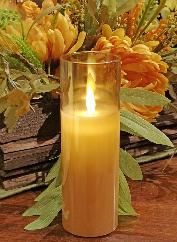 Moving Flameless LED Pillar Amber Candle 2x5"