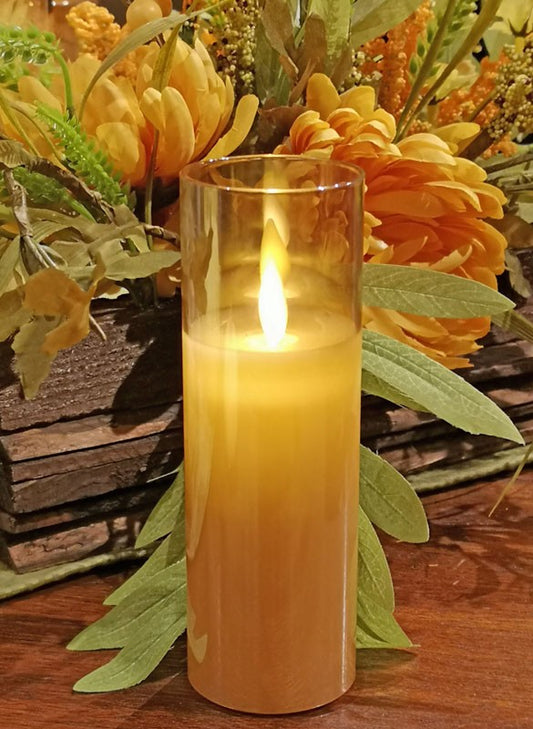 Moving Flameless LED Pillar Amber Candle 2x5"