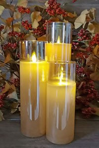 Moving Flameless LED Pillar Amber Set of 3 (8", 10", 12" with 3" diameter)