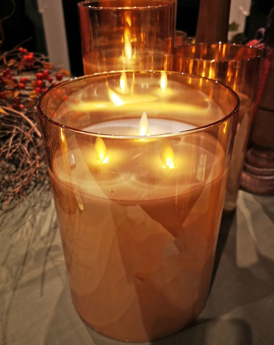 Moving Flameless LED Pillar Amber Candle 6x8"