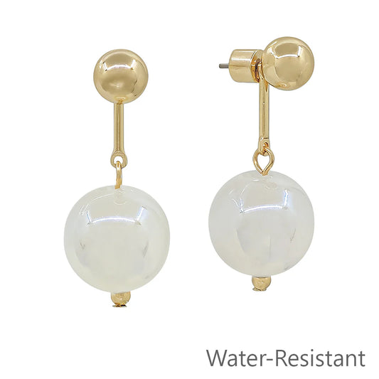 Water resistant White 16MM with Gold Bar 1.25" Earring