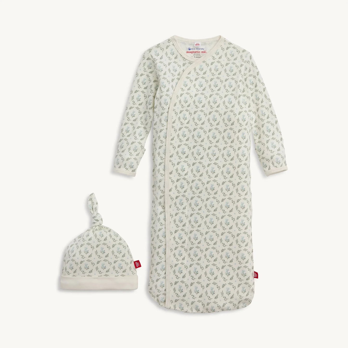 Eloise Organic Cotton Magnetic Gown and Hat Set  NB - 3 mos