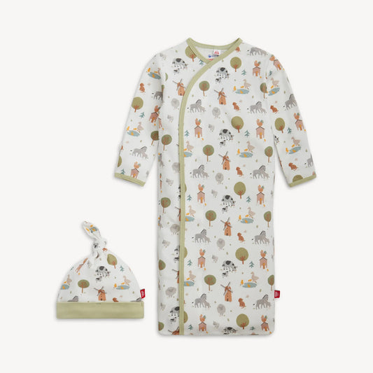 Funny Farm Organic Cotton Gown and Hat Set  NB - 3 mos
