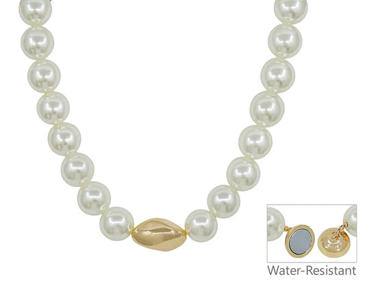 Water resistant 18MM Pearl Beaded with Gold Nugget 17" Necklace