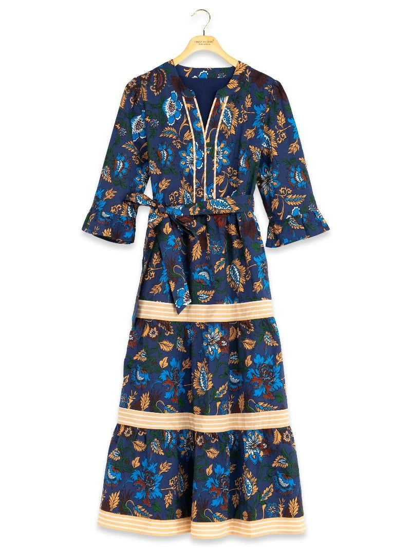 Navy Holly Floral Midi Dress