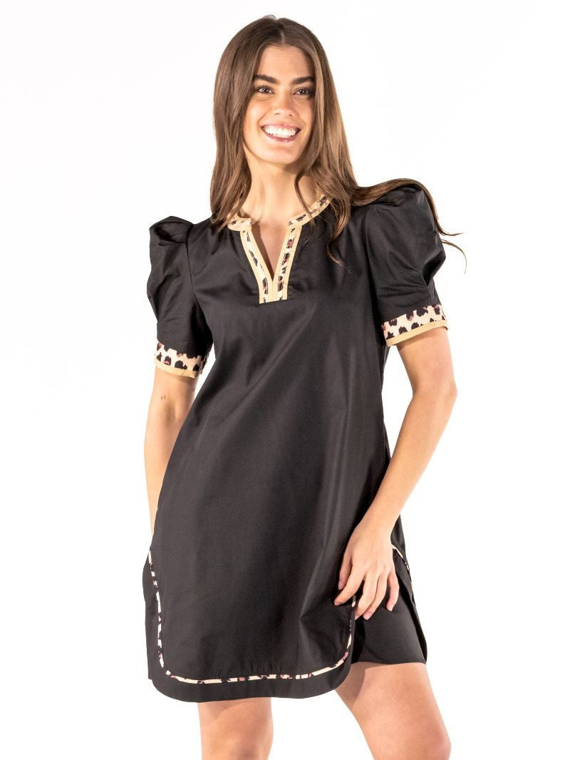 Simply Southern Puff Sleeve Black Leopard Dress