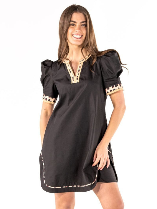 Simply Southern Puff Sleeve Black Leopard Dress