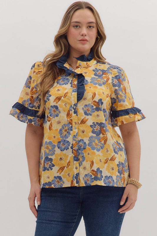 Fall Floral  and Yellow Print Top