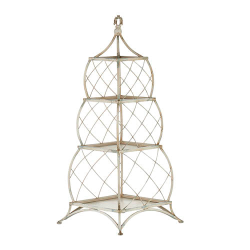 French Wire Distressed White 3 Tiered Shelf