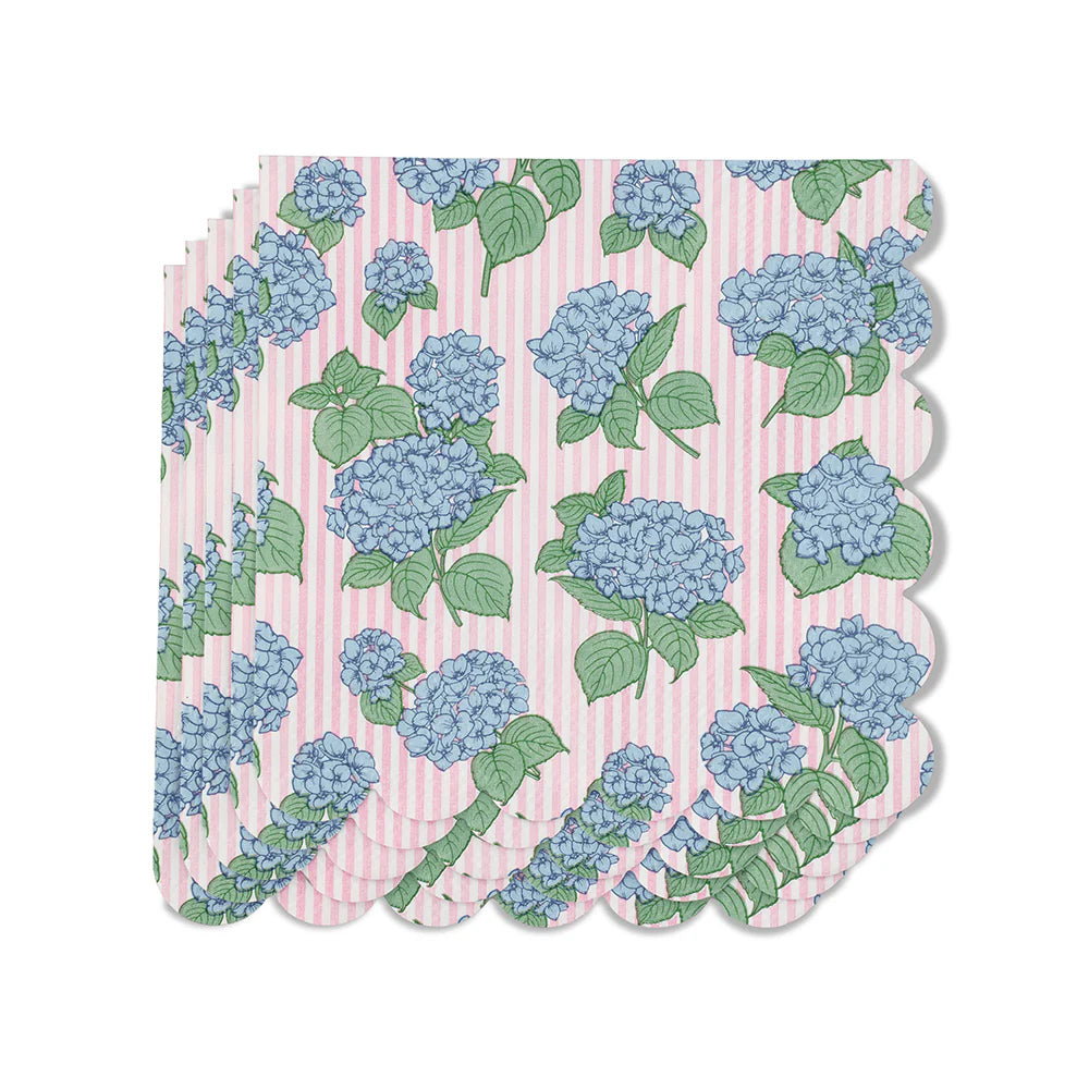 Pink & White Stripped Hydrangea Cocktail Napkins