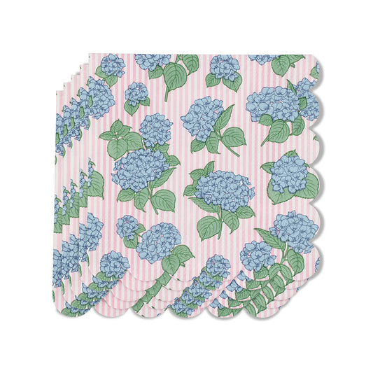 Pink & White Stripped Hydrangea Cocktail Napkins