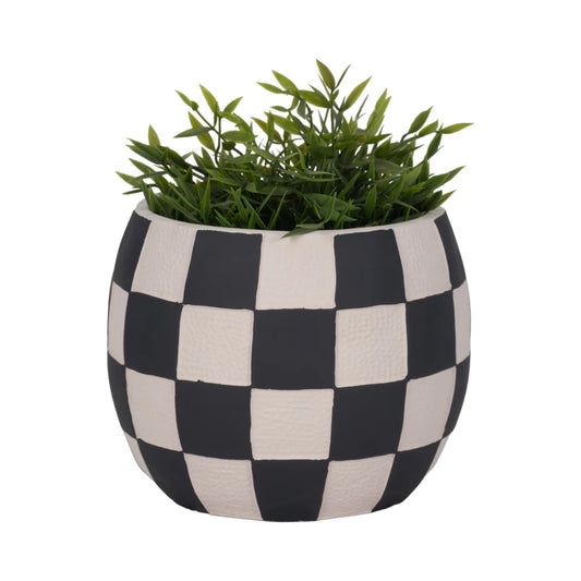Black Checkerboard Rounded Planter
