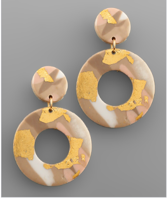 Beige & Gold Resin Drop Earrings