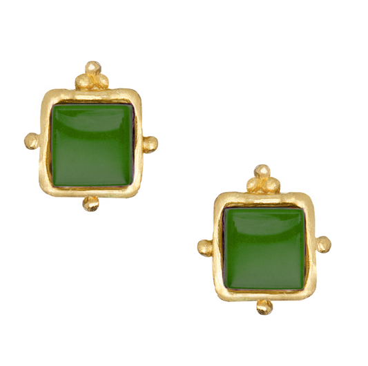Emerald Green French Glass Charlotte Stud Earrings 1083E