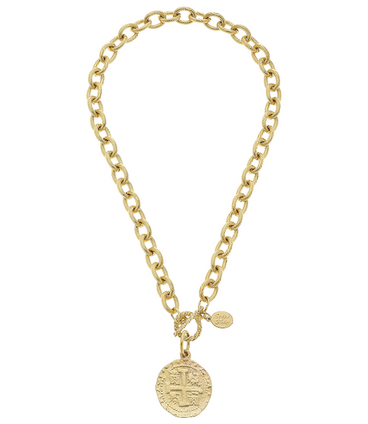 Handcast Gold Coin Toggle Necklace 3165CR