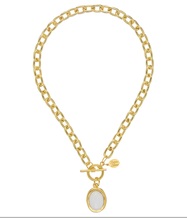 White Agate Cabochon Toggle Necklace 3180W