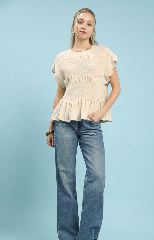 Smocked Waist Oatmeal Blouse