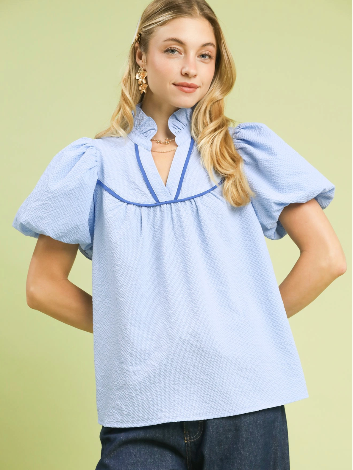 Sky Blue Puff Sleeve Blouse