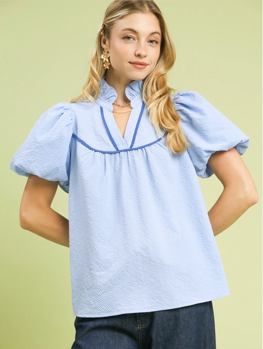 Sky Blue Puff Sleeve Blouse