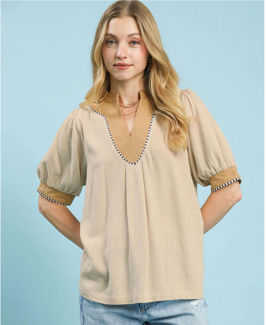 Cream and Beige Contrast Blouse