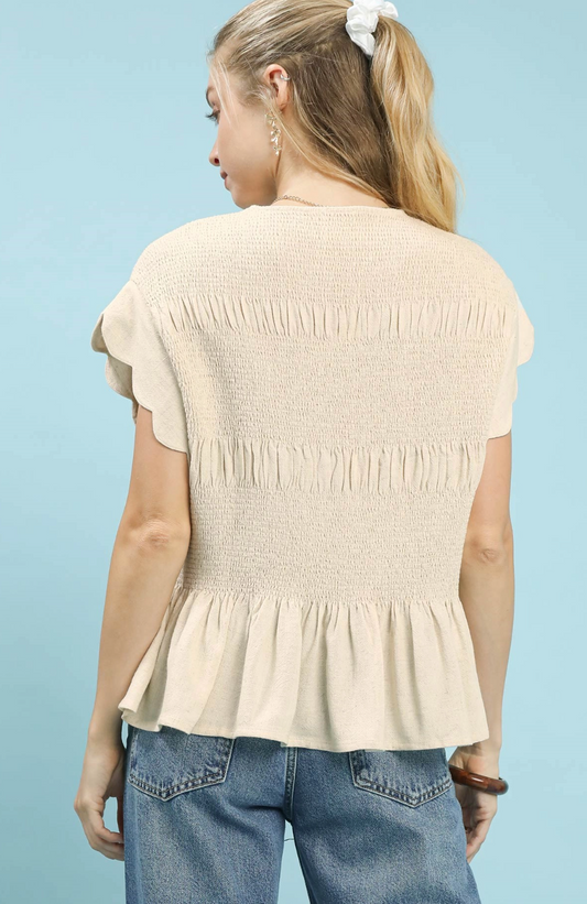 Smocked Waist Oatmeal Blouse