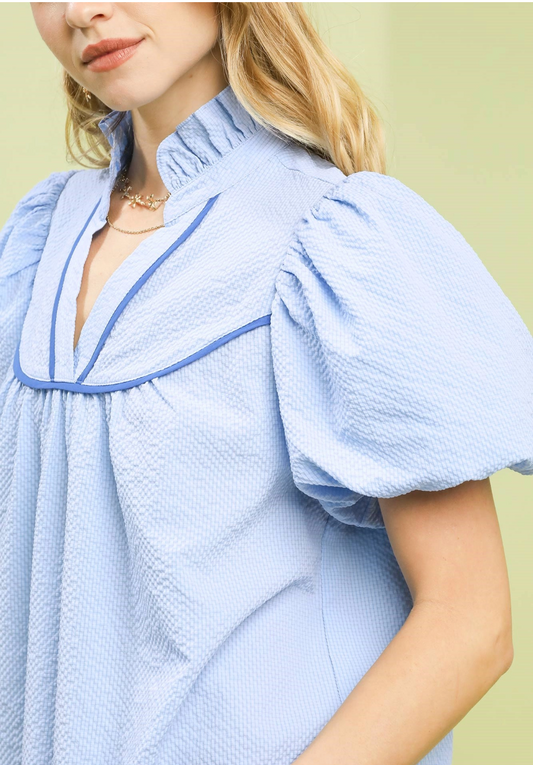 Sky Blue Puff Sleeve Blouse
