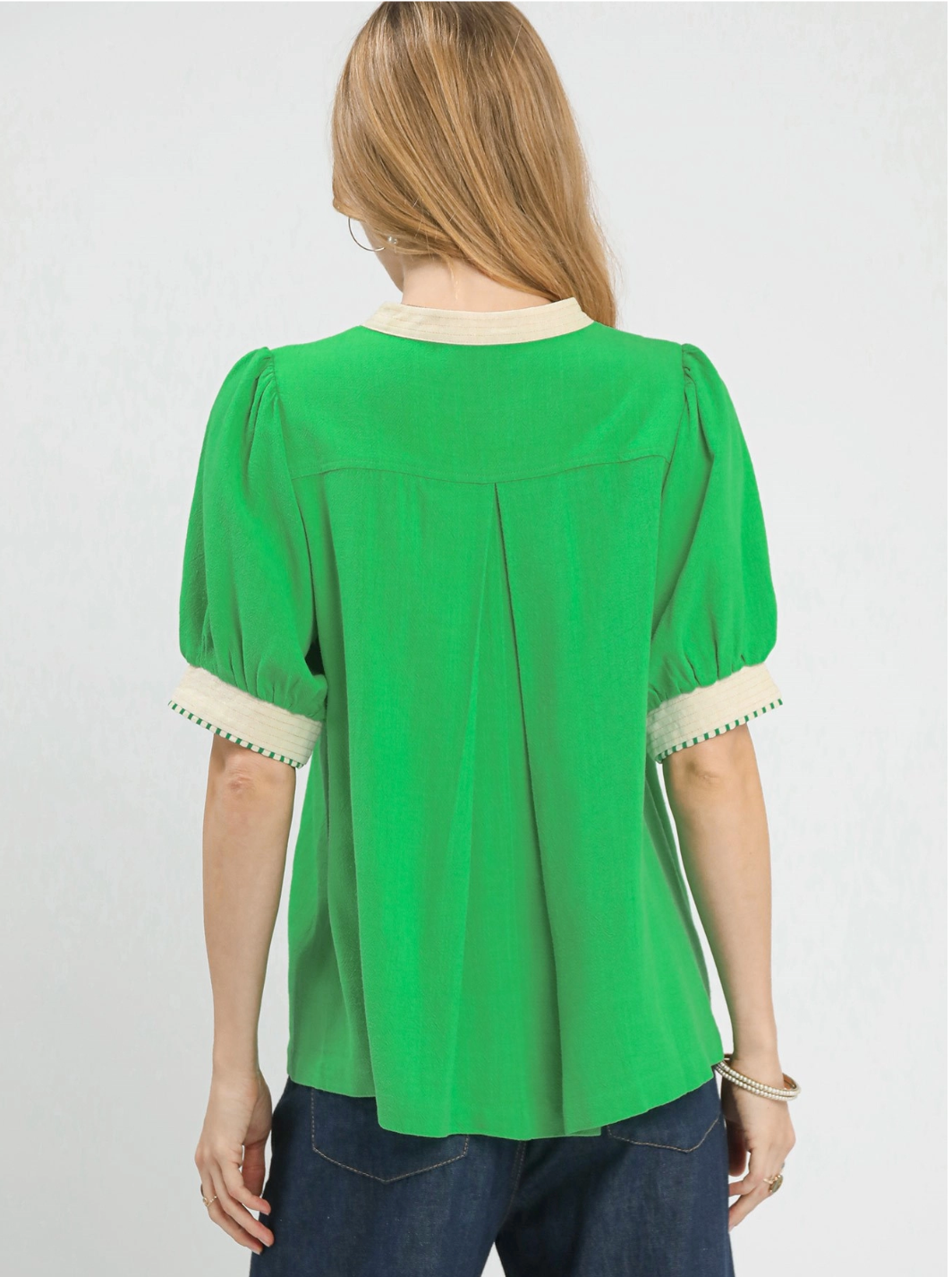 Green and Cream Flowy Blouse