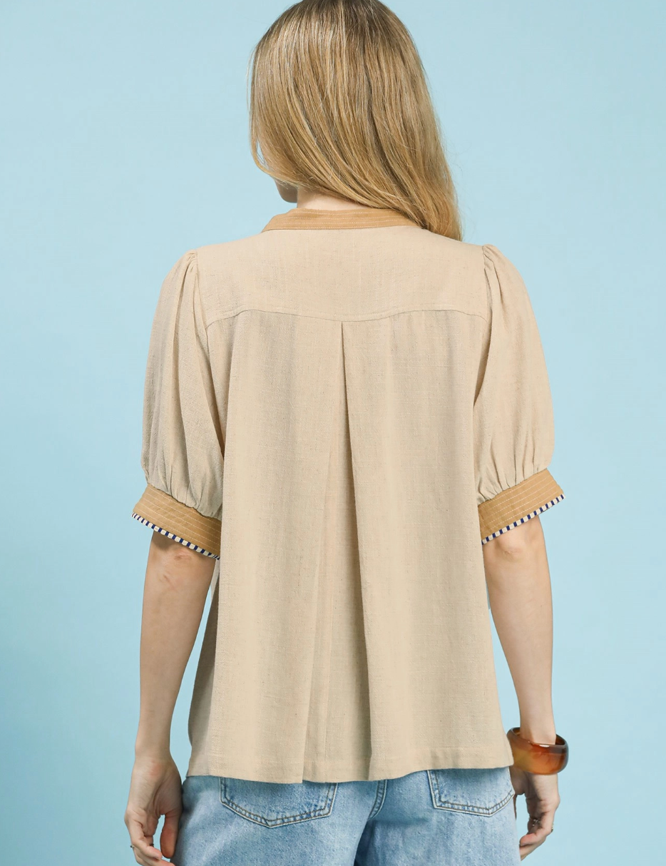 Cream and Beige Contrast Blouse