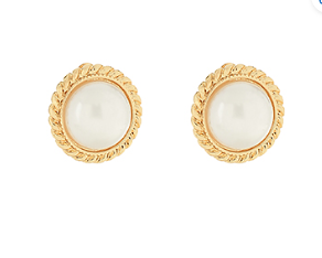Pearl on Round Gold Textured Clip on Earrings