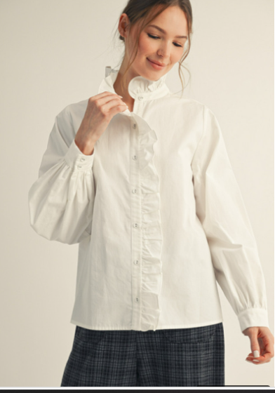 Bolden White Ruffled Neck Blouse