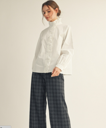 Bolden White Ruffled Neck Blouse