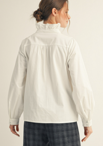 Bolden White Ruffled Neck Blouse