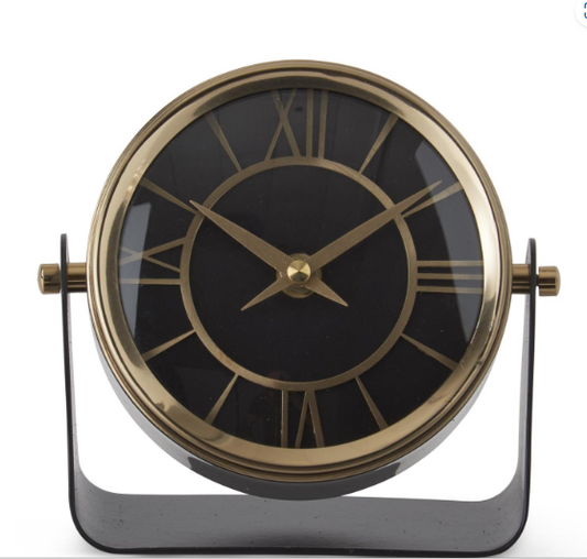 Antique Brass and Matte Black Desk Clock