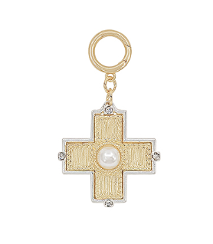 Two Tone Cross with Pearl Charm