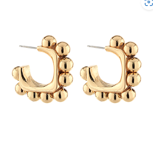 Square Beaded Gold Earrings
