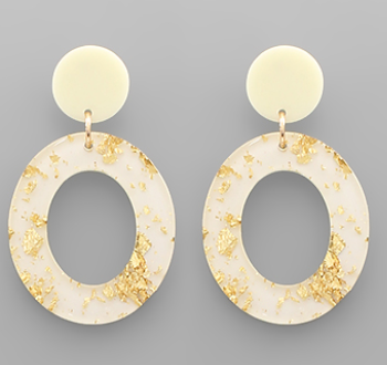 Cream & Gold Acrylic Circle Drop Earrings