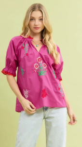 Pink Floral Embroidered Blouse