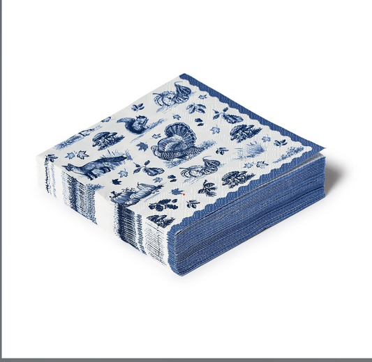 Falling for Blue Toile 3-Ply Paper Cocktail Napkin