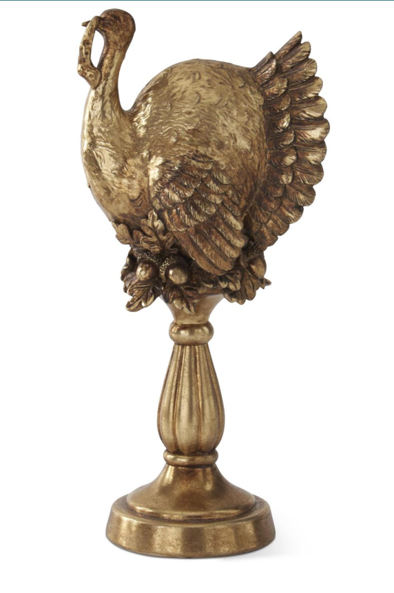 Gold Resin Turkey on Pedestal