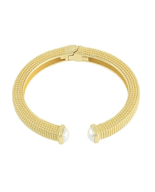 Textured Gold and Pearl Cuff Bracelet