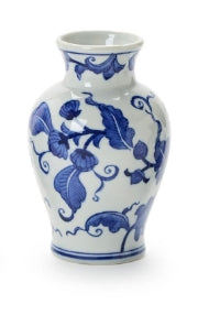 Blue and White Floral Chinoiserie Vase