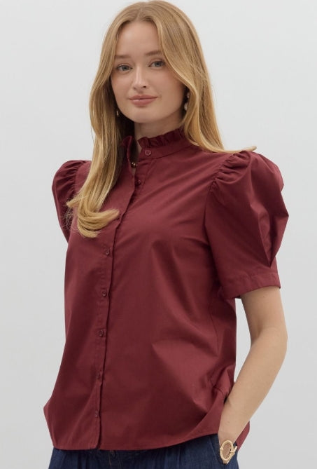 Burgundy Puff Sleeve Top